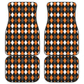 Orange Black Grey And White Argyle Print Front and Back Car Floor Mats