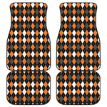 Orange Black Grey And White Argyle Print Front and Back Car Floor Mats