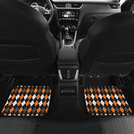 Orange Black Grey And White Argyle Print Front and Back Car Floor Mats