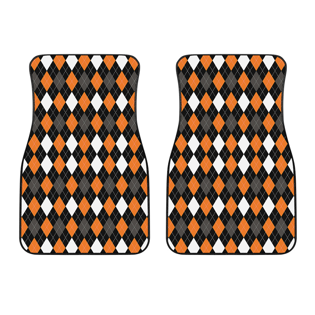 Orange Black Grey And White Argyle Print Front Car Floor Mats