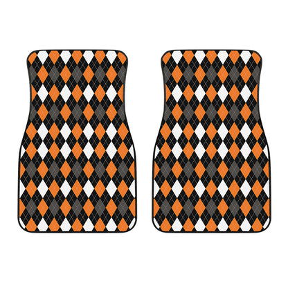Orange Black Grey And White Argyle Print Front Car Floor Mats
