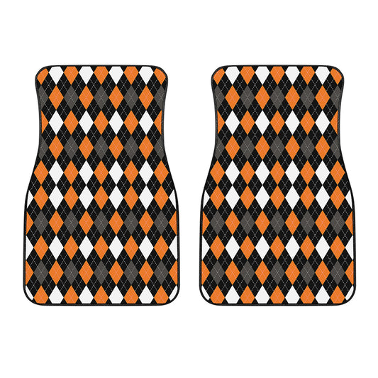 Orange Black Grey And White Argyle Print Front Car Floor Mats