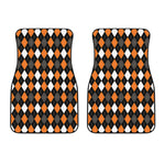 Orange Black Grey And White Argyle Print Front Car Floor Mats
