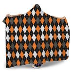 Orange Black Grey And White Argyle Print Hooded Blanket