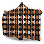 Orange Black Grey And White Argyle Print Hooded Blanket