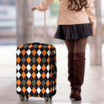 Orange Black Grey And White Argyle Print Luggage Cover