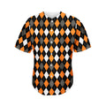Orange Black Grey And White Argyle Print Men's Baseball Jersey