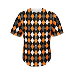 Orange Black Grey And White Argyle Print Men's Baseball Jersey
