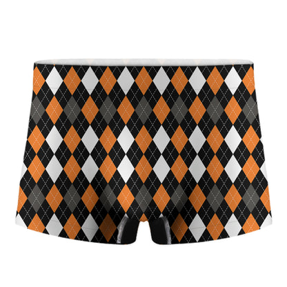 Orange Black Grey And White Argyle Print Men's Boxer Briefs