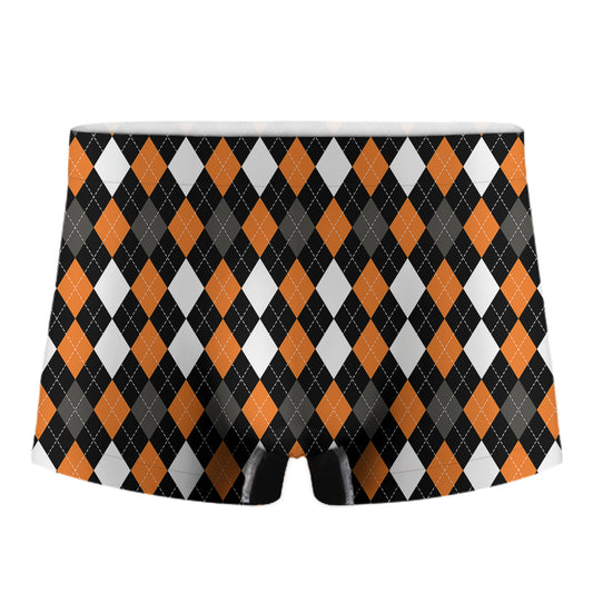 Orange Black Grey And White Argyle Print Men's Boxer Briefs