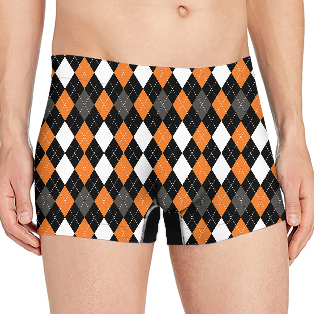 Orange Black Grey And White Argyle Print Men's Boxer Briefs