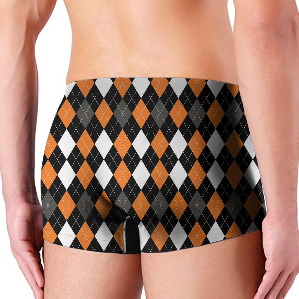 Orange Black Grey And White Argyle Print Men's Boxer Briefs