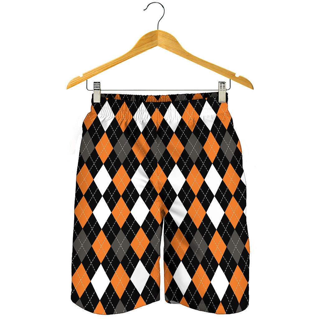 Orange Black Grey And White Argyle Print Men's Shorts