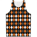 Orange Black Grey And White Argyle Print Men's Tank Top