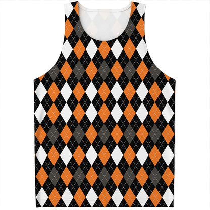 Orange Black Grey And White Argyle Print Men's Tank Top