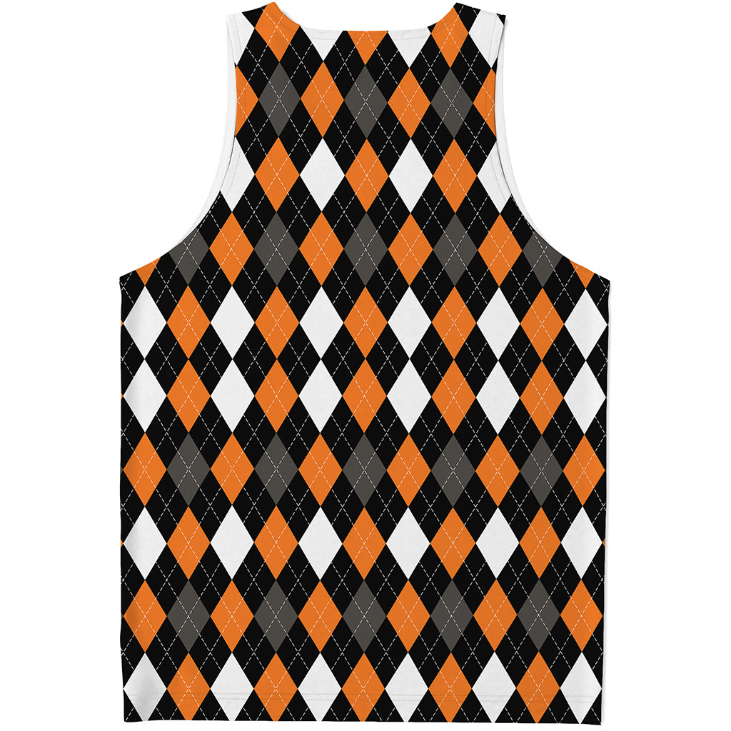 Orange Black Grey And White Argyle Print Men's Tank Top