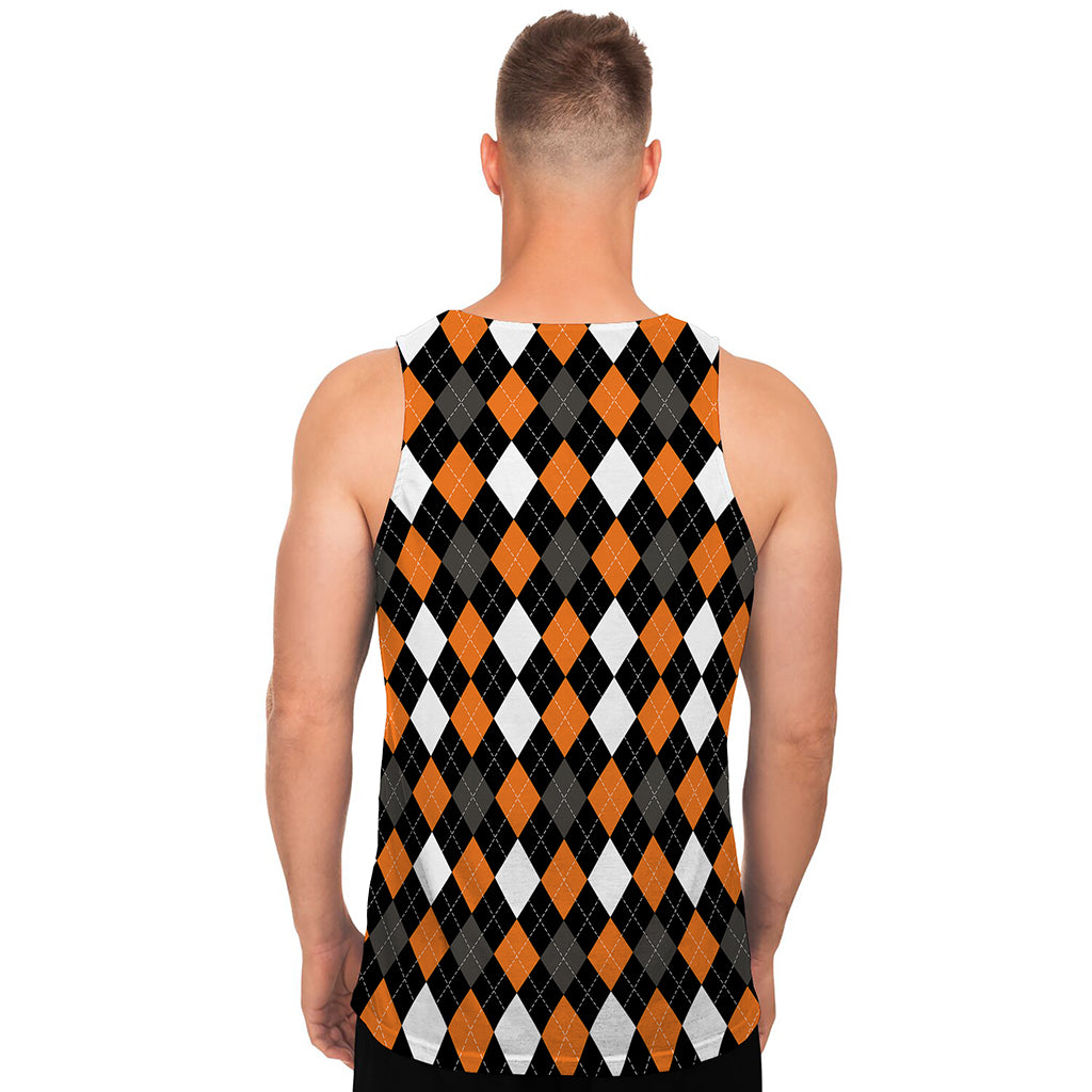 Orange Black Grey And White Argyle Print Men's Tank Top