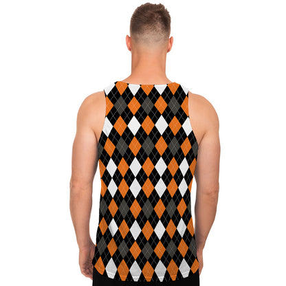 Orange Black Grey And White Argyle Print Men's Tank Top