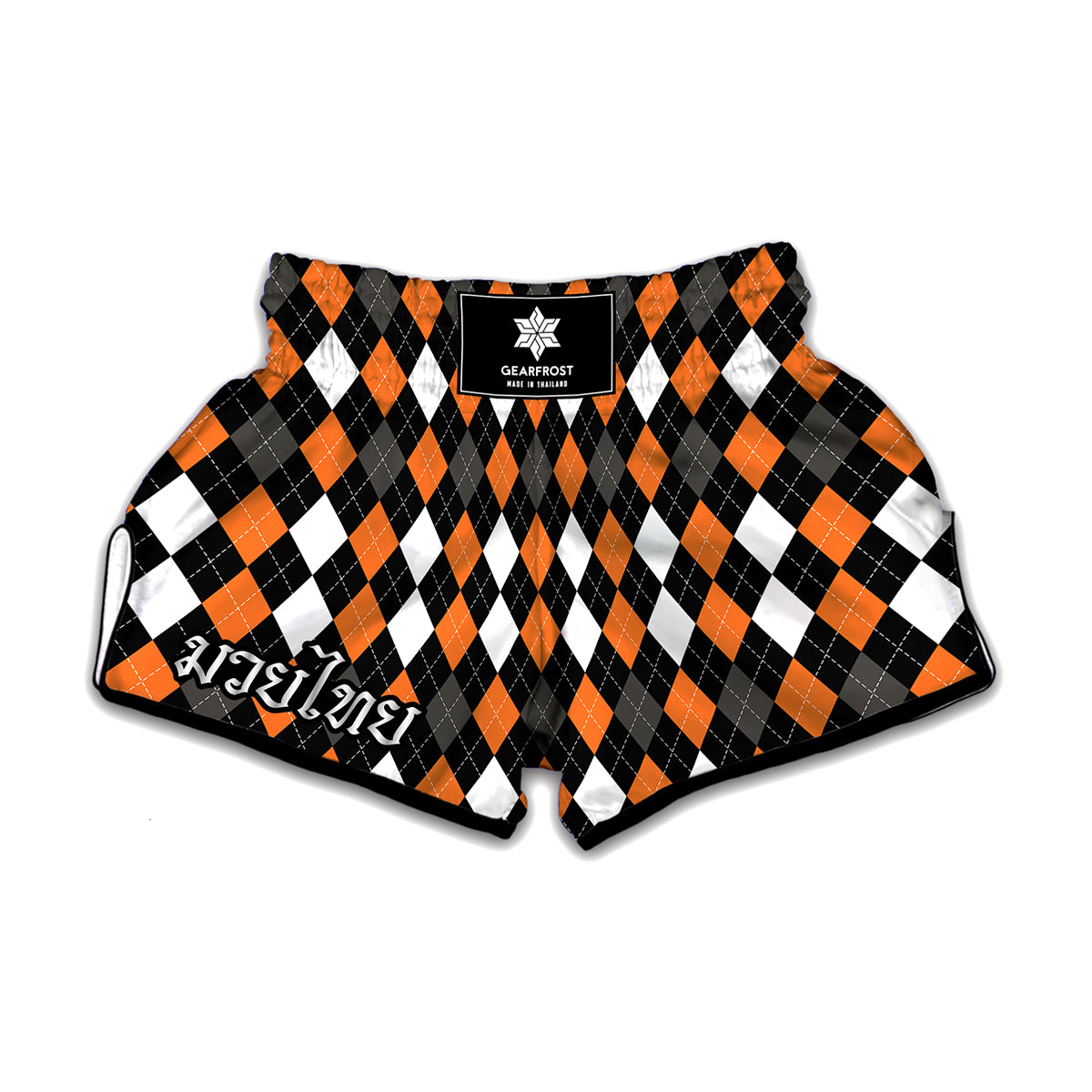 Orange Black Grey And White Argyle Print Muay Thai Boxing Shorts