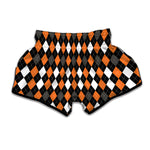 Orange Black Grey And White Argyle Print Muay Thai Boxing Shorts