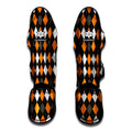 Orange Black Grey And White Argyle Print Muay Thai Shin Guards