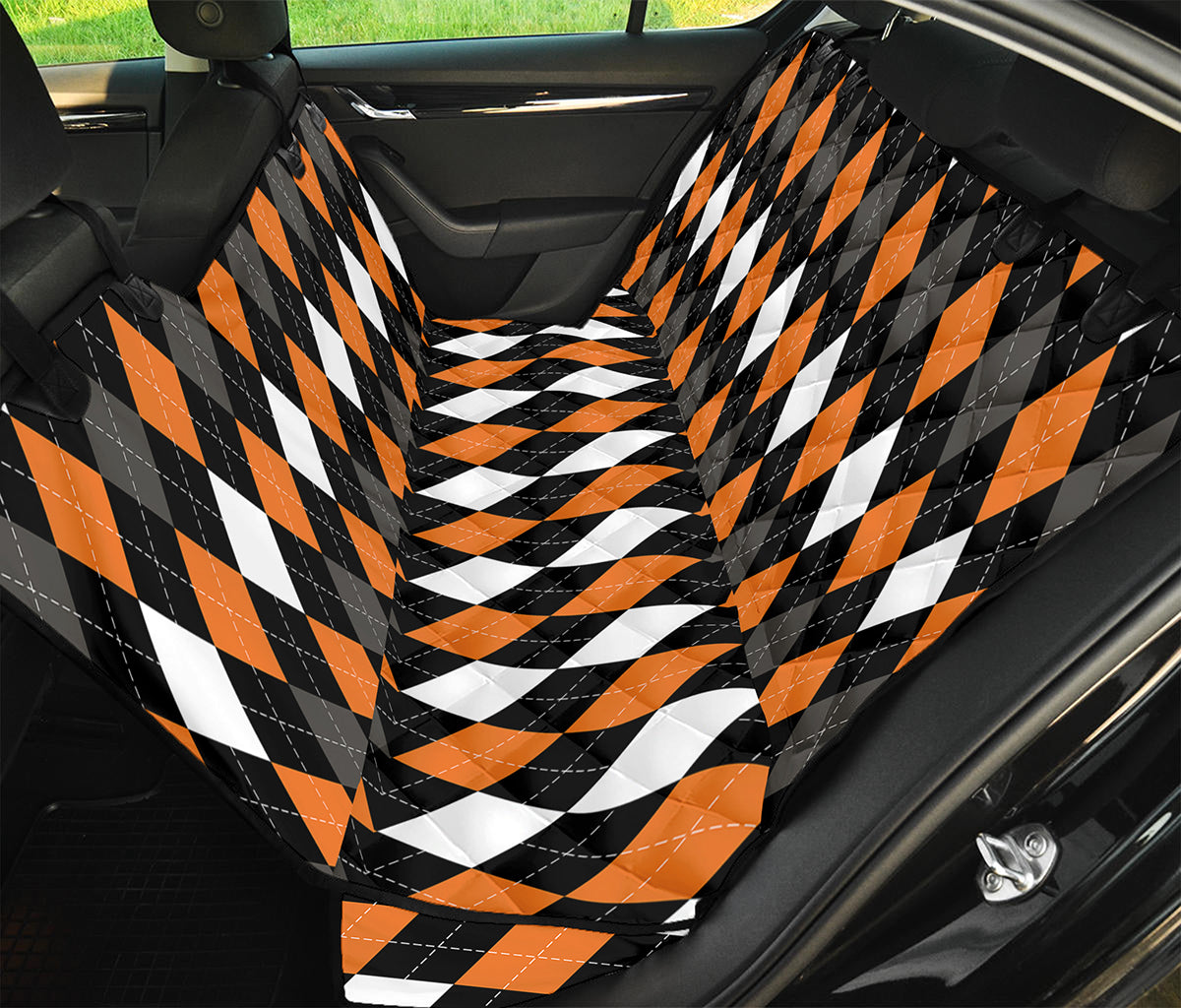 Orange Black Grey And White Argyle Print Pet Car Back Seat Cover