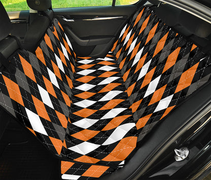 Orange Black Grey And White Argyle Print Pet Car Back Seat Cover