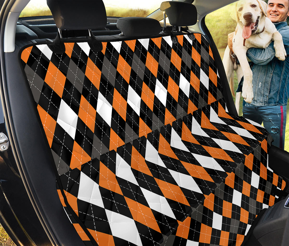 Orange Black Grey And White Argyle Print Pet Car Back Seat Cover
