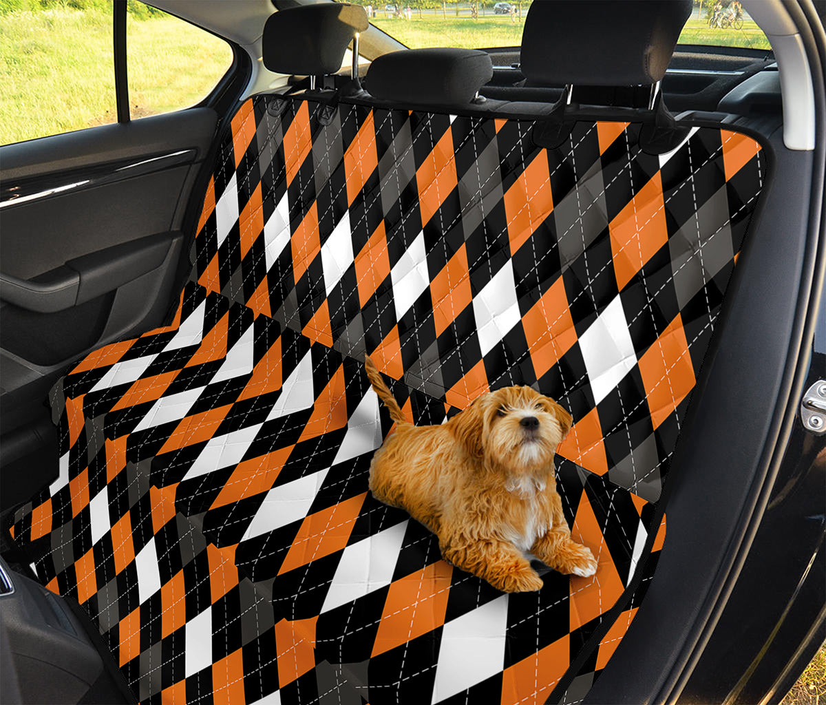 Orange Black Grey And White Argyle Print Pet Car Back Seat Cover