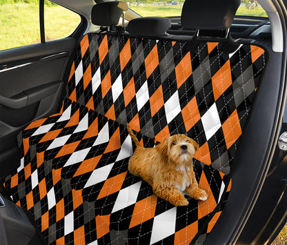 Orange Black Grey And White Argyle Print Pet Car Back Seat Cover