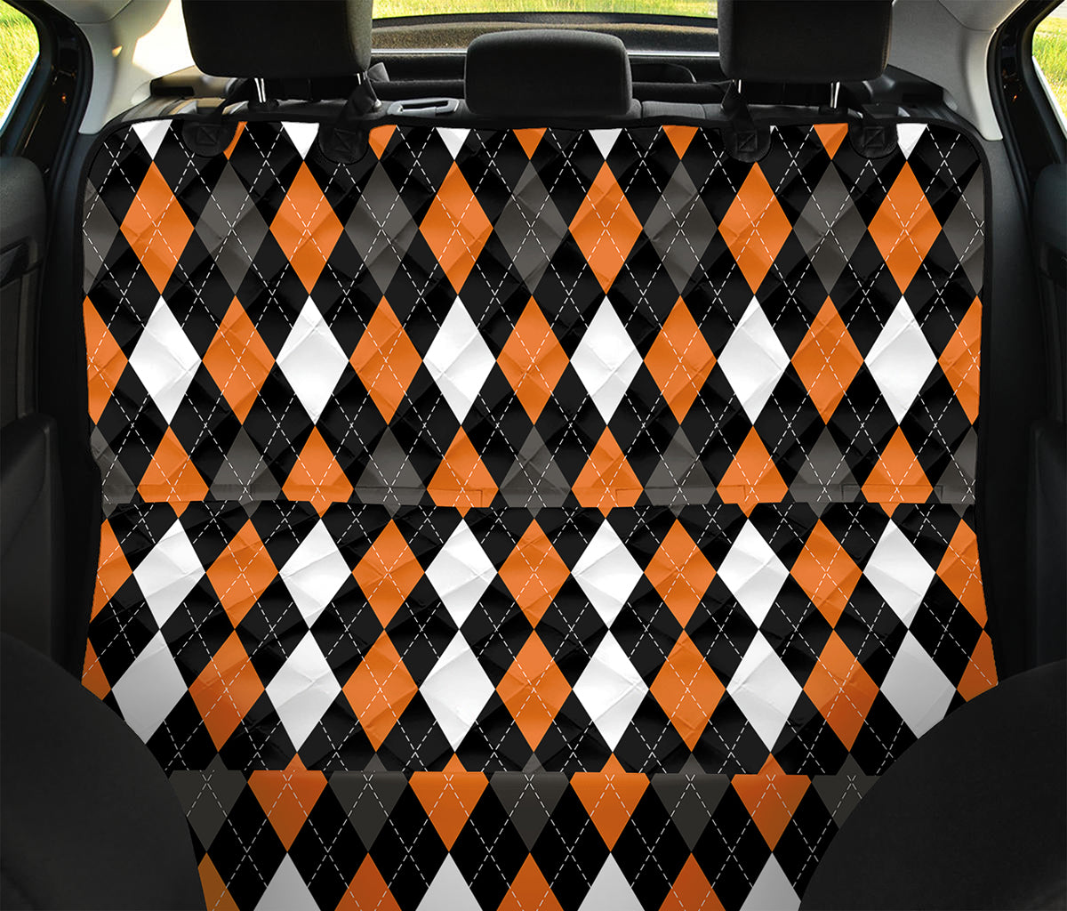 Orange Black Grey And White Argyle Print Pet Car Back Seat Cover