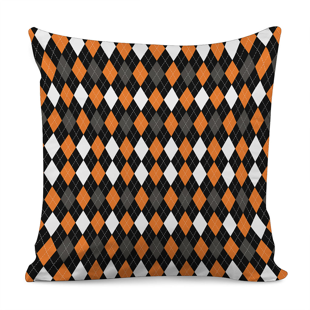 Orange Black Grey And White Argyle Print Pillow Cover