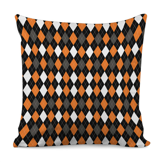 Orange Black Grey And White Argyle Print Pillow Cover