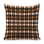 Orange Black Grey And White Argyle Print Pillow Cover