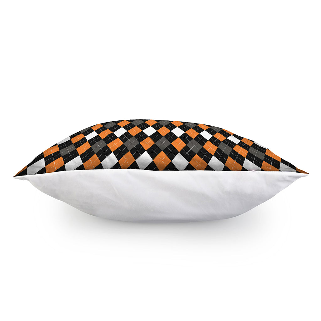 Orange Black Grey And White Argyle Print Pillow Cover