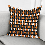 Orange Black Grey And White Argyle Print Pillow Cover