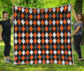 Orange Black Grey And White Argyle Print Quilt