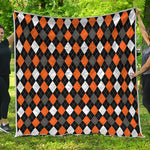 Orange Black Grey And White Argyle Print Quilt