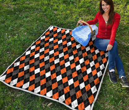Orange Black Grey And White Argyle Print Quilt