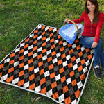 Orange Black Grey And White Argyle Print Quilt