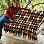 Orange Black Grey And White Argyle Print Quilt