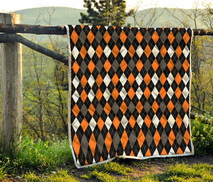 Orange Black Grey And White Argyle Print Quilt