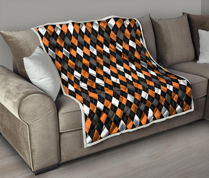 Orange Black Grey And White Argyle Print Quilt