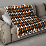 Orange Black Grey And White Argyle Print Quilt