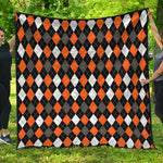 Orange Black Grey And White Argyle Print Quilt