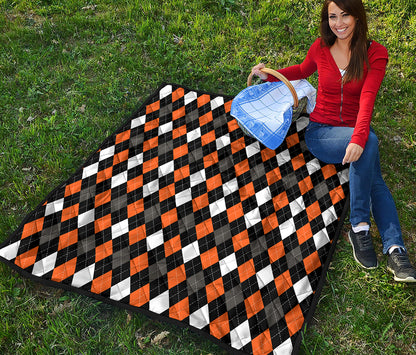 Orange Black Grey And White Argyle Print Quilt