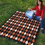 Orange Black Grey And White Argyle Print Quilt