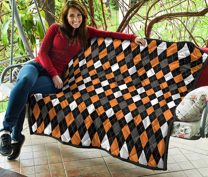 Orange Black Grey And White Argyle Print Quilt