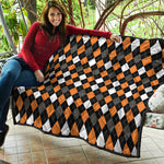 Orange Black Grey And White Argyle Print Quilt