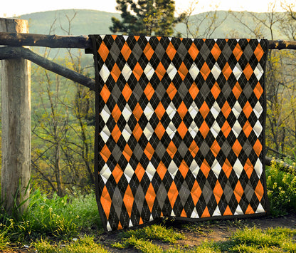 Orange Black Grey And White Argyle Print Quilt